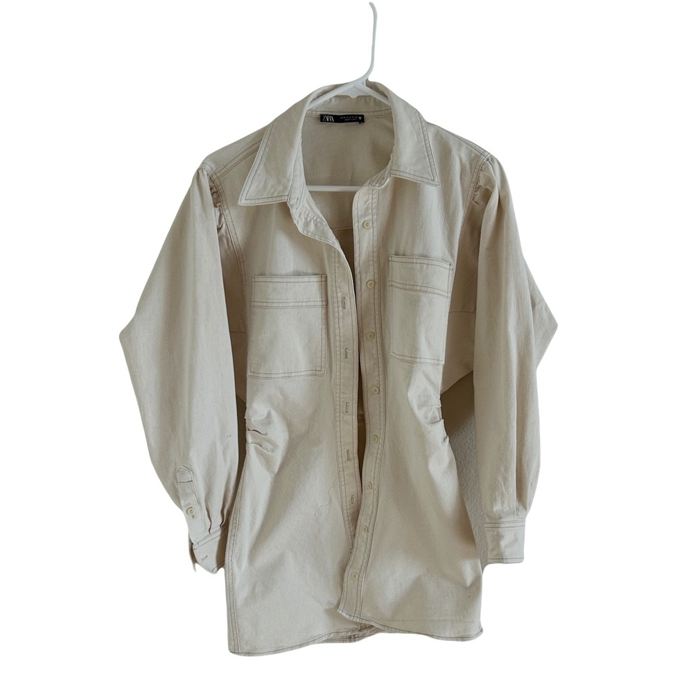 Zara Women's Cotton Outwear Coat/Shirt Off-white Made in Turkey Size Small